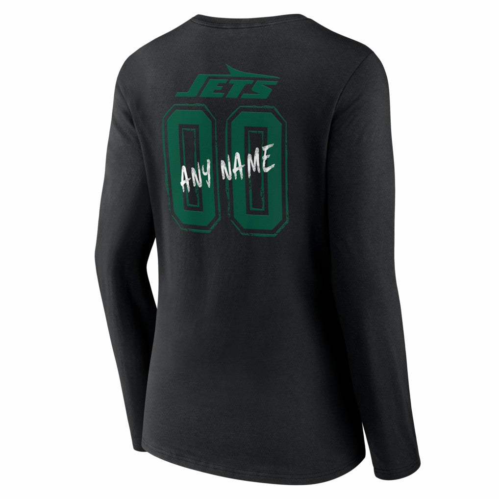 New York Jets Women's Hustle Personalized Name & Number Long Sleeve V-Neck T-Shirt - Black T-shirts