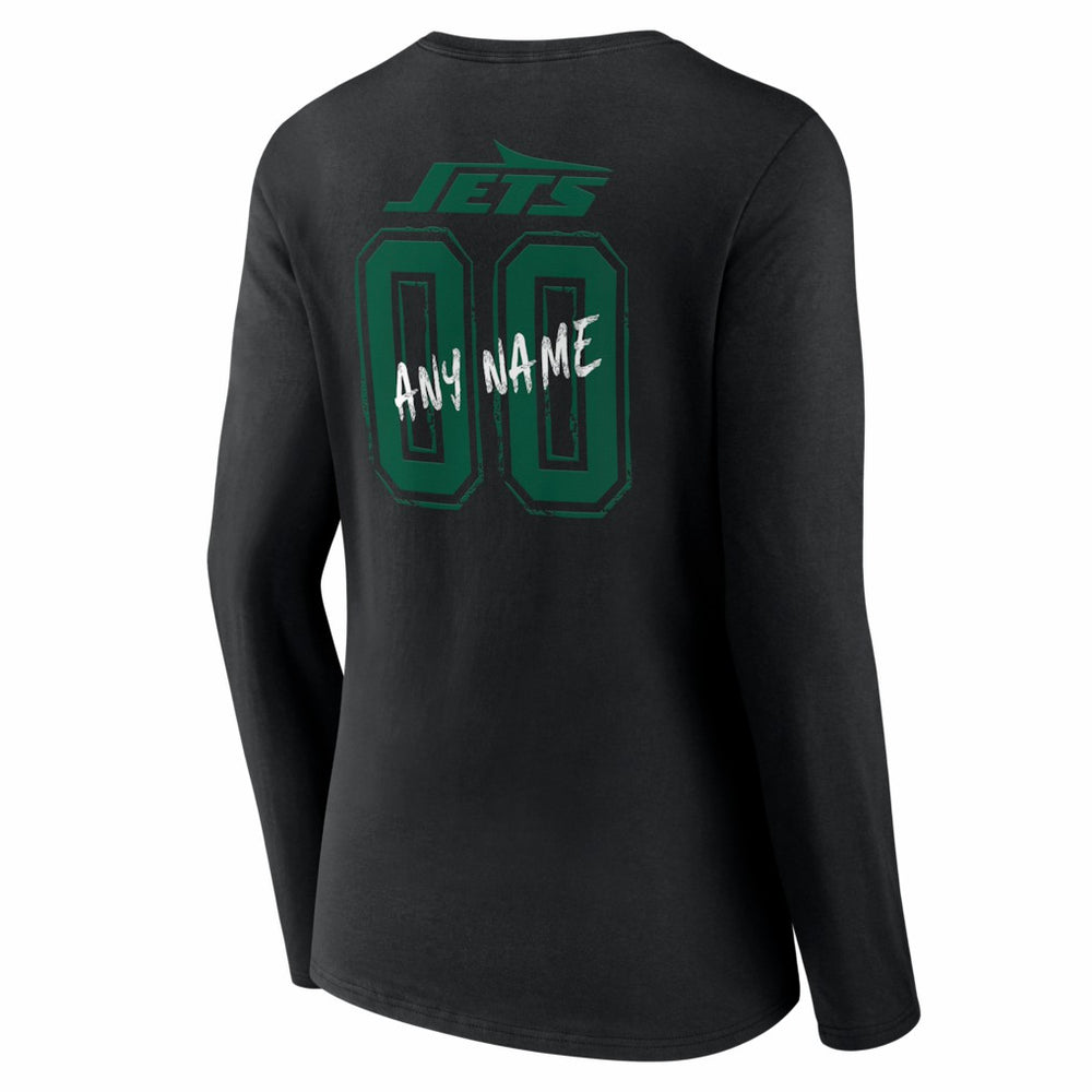 New York Jets Women's Hustle Personalized Name & Number Long Sleeve V-Neck T-Shirt - Black T-shirts