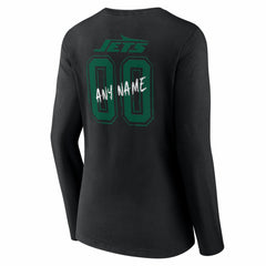 New York Jets Women's Hustle Personalized Name & Number Long Sleeve V-Neck T-Shirt - Black T-shirts