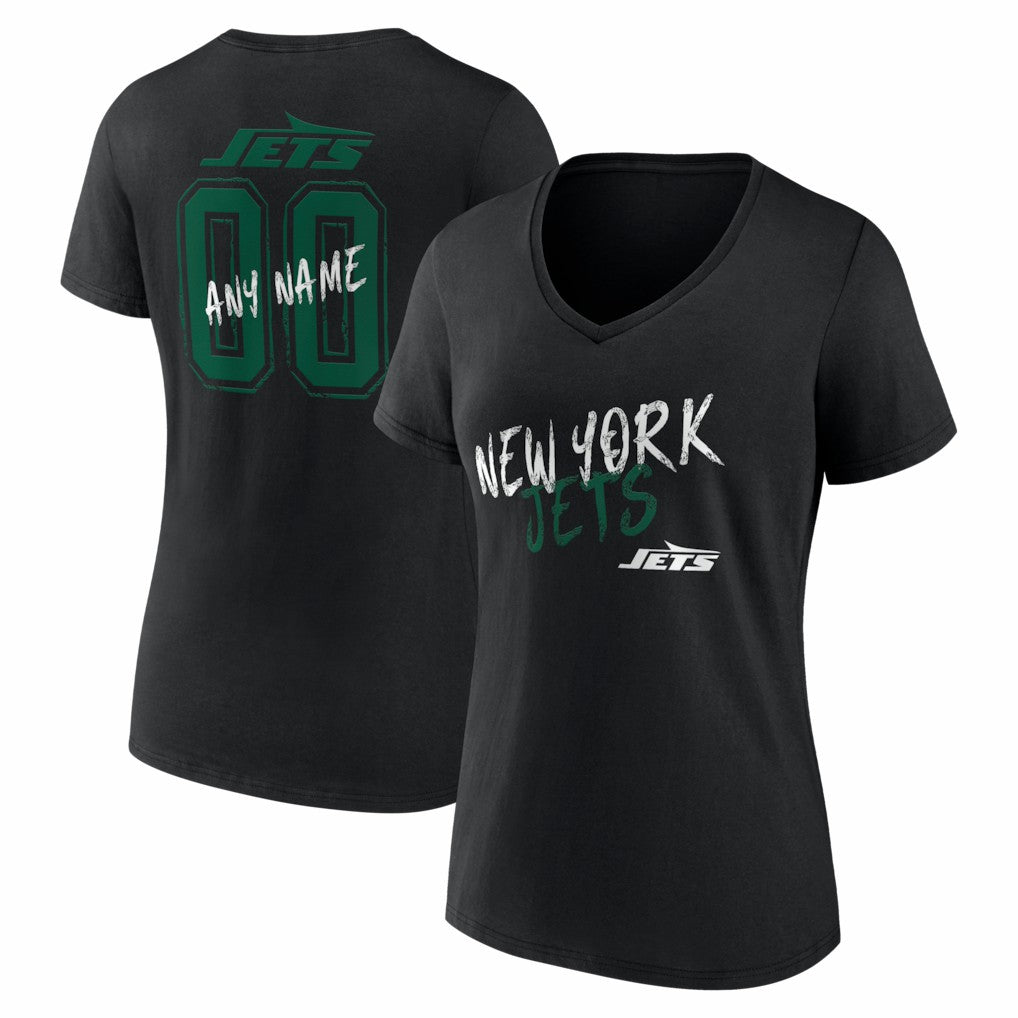 New York Jets Women's Hustle Personalized Name & Number V-Neck T-Shirt - Black T-shirts