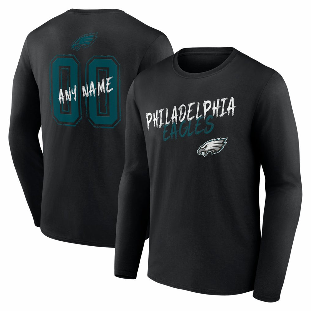 Philadelphia Eagles Hustle Personalized Name & Number Long Sleeve T-Shirt - Black T-shirts