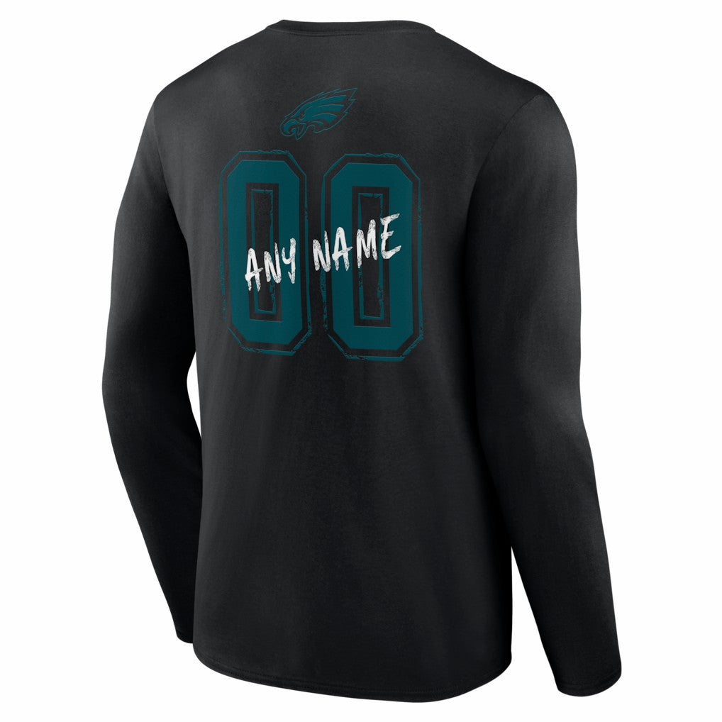 Philadelphia Eagles Hustle Personalized Name & Number Long Sleeve T-Shirt - Black T-shirts