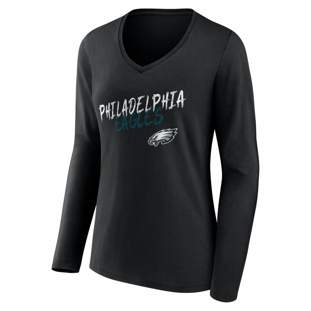 Philadelphia Eagles Women's Hustle Personalized Name & Number Long Sleeve V-Neck T-Shirt - Black T-shirts