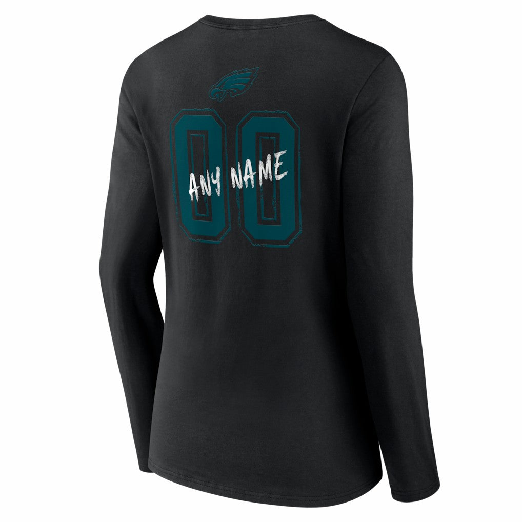 Philadelphia Eagles Women's Hustle Personalized Name & Number Long Sleeve V-Neck T-Shirt - Black T-shirts