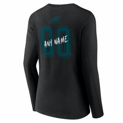 Philadelphia Eagles Women's Hustle Personalized Name & Number Long Sleeve V-Neck T-Shirt - Black T-shirts