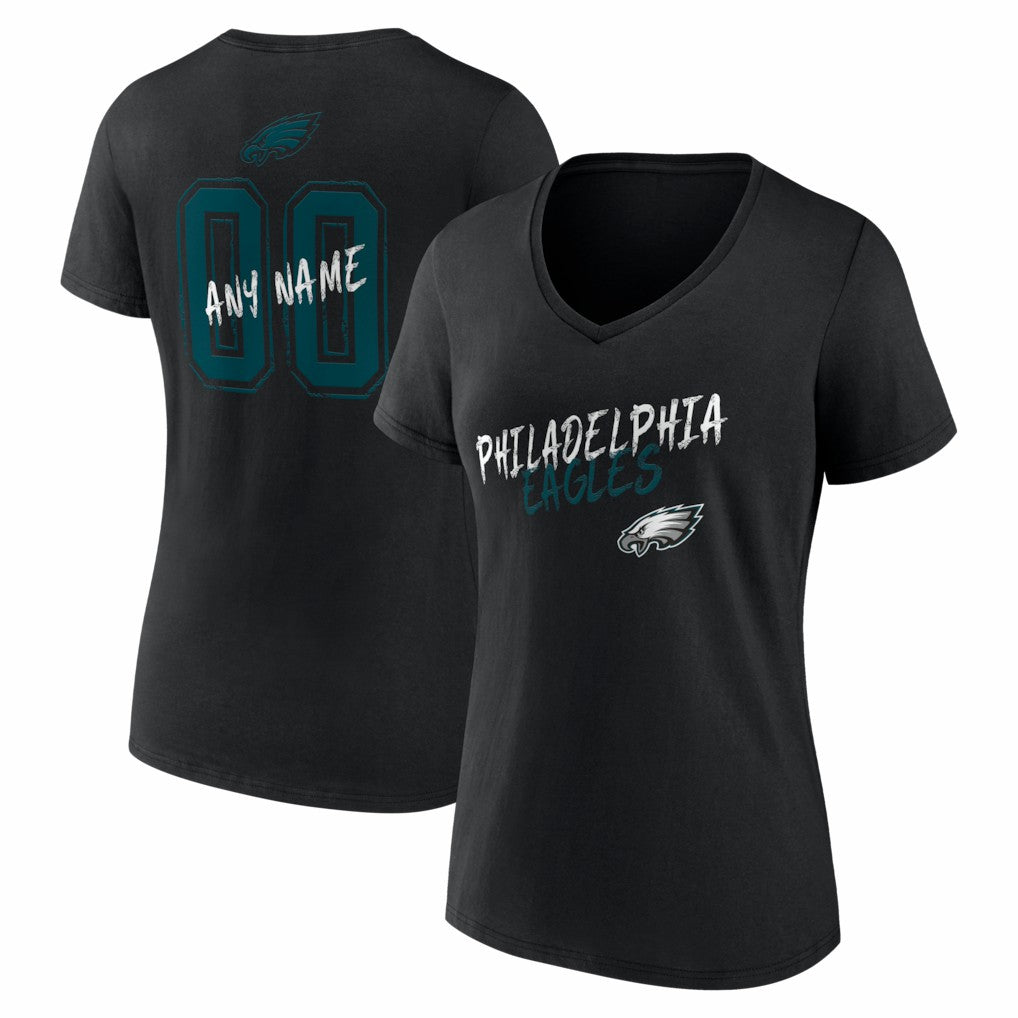 Philadelphia Eagles Women's Hustle Personalized Name & Number V-Neck T-Shirt - Black T-shirts