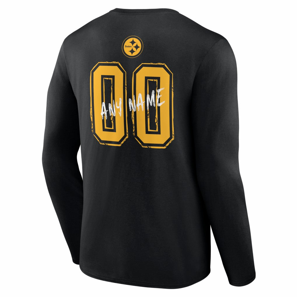 Pittsburgh Steelers Hustle Personalized Name & Number Long Sleeve T-Shirt - Black T-shirts