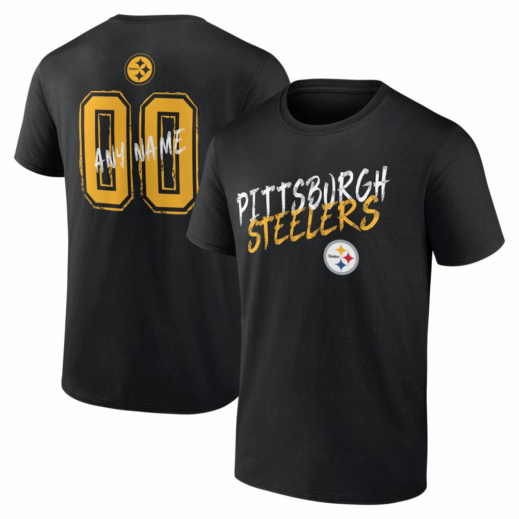 Pittsburgh Steelers Hustle Personalized Name & Number T-Shirt - Black T-shirts