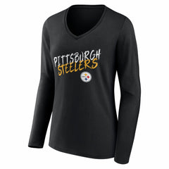 Pittsburgh Steelers Women's Hustle Personalized Name & Number Long Sleeve V-Neck T-Shirt - Black T-shirts