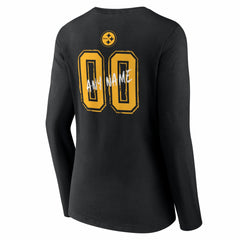 Pittsburgh Steelers Women's Hustle Personalized Name & Number Long Sleeve V-Neck T-Shirt - Black T-shirts