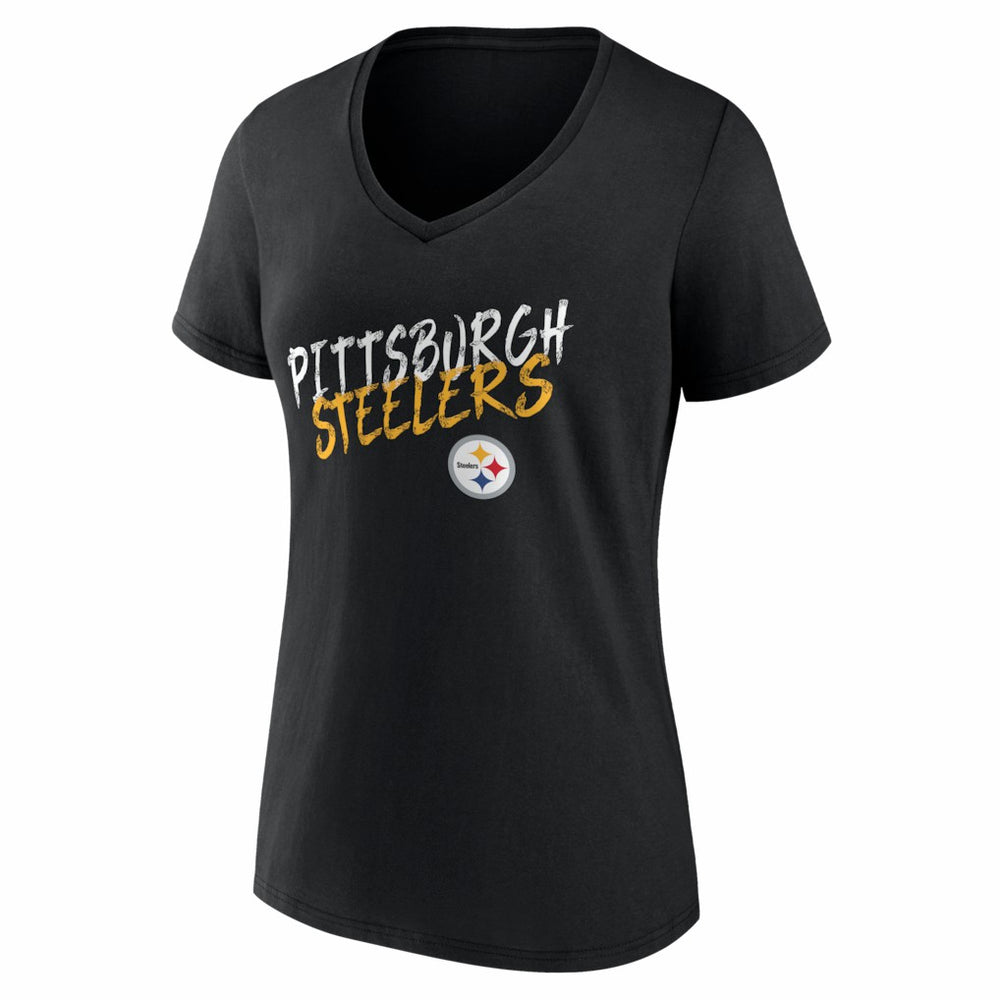 Pittsburgh Steelers Women's Hustle Personalized Name & Number V-Neck T-Shirt - Black T-shirts