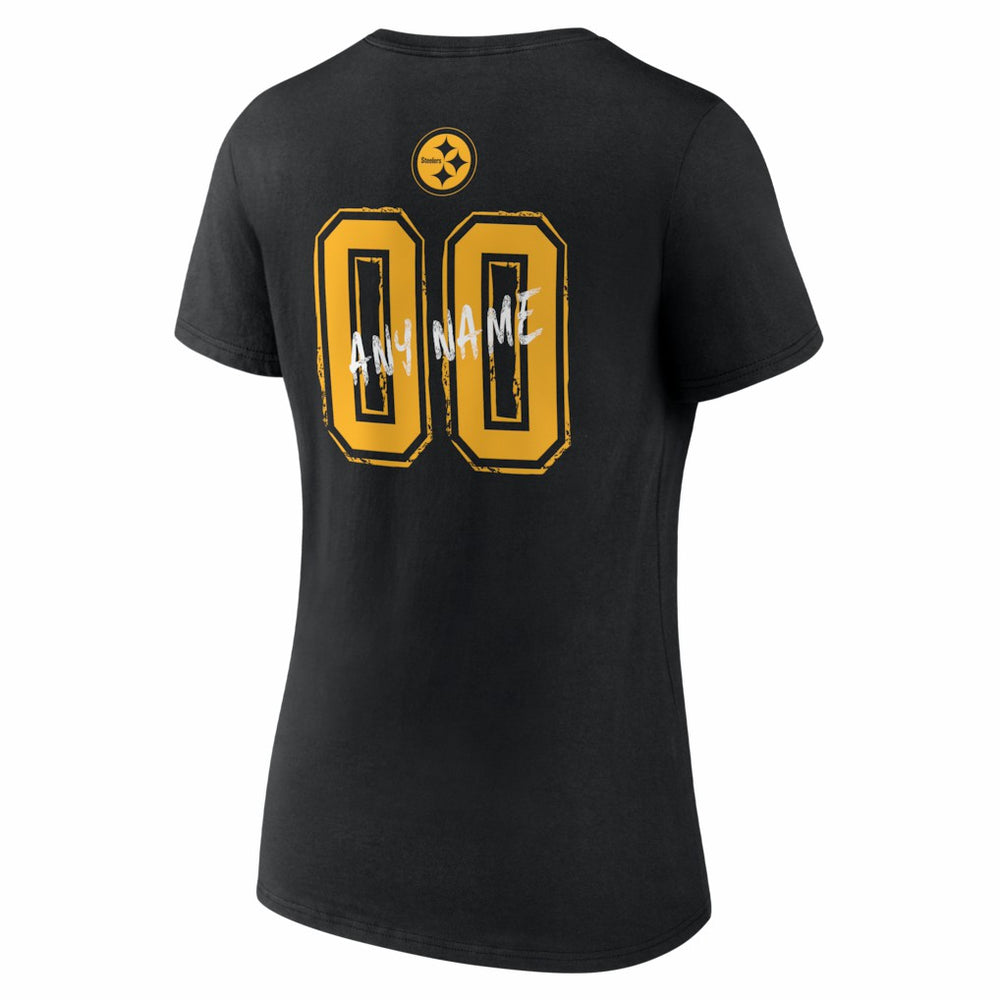 Pittsburgh Steelers Women's Hustle Personalized Name & Number V-Neck T-Shirt - Black T-shirts