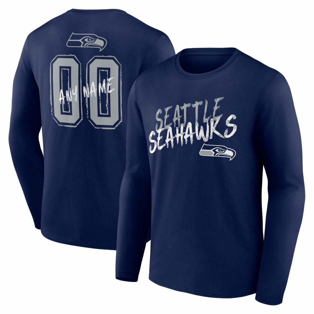Seattle Seahawks Hustle Personalized Name & Number Long Sleeve T-Shirt - College Navy T-shirts