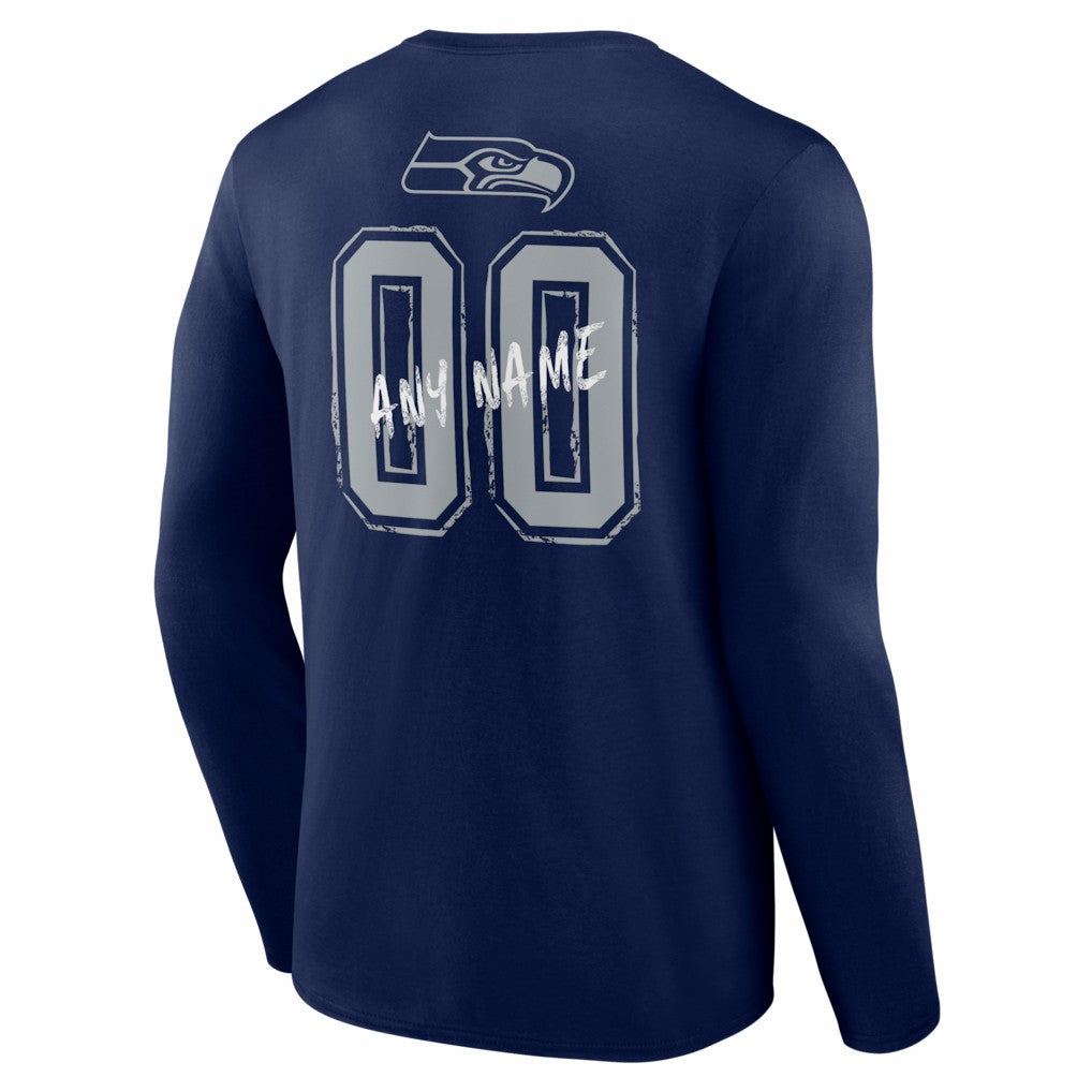 Seattle Seahawks Hustle Personalized Name & Number Long Sleeve T-Shirt - College Navy T-shirts