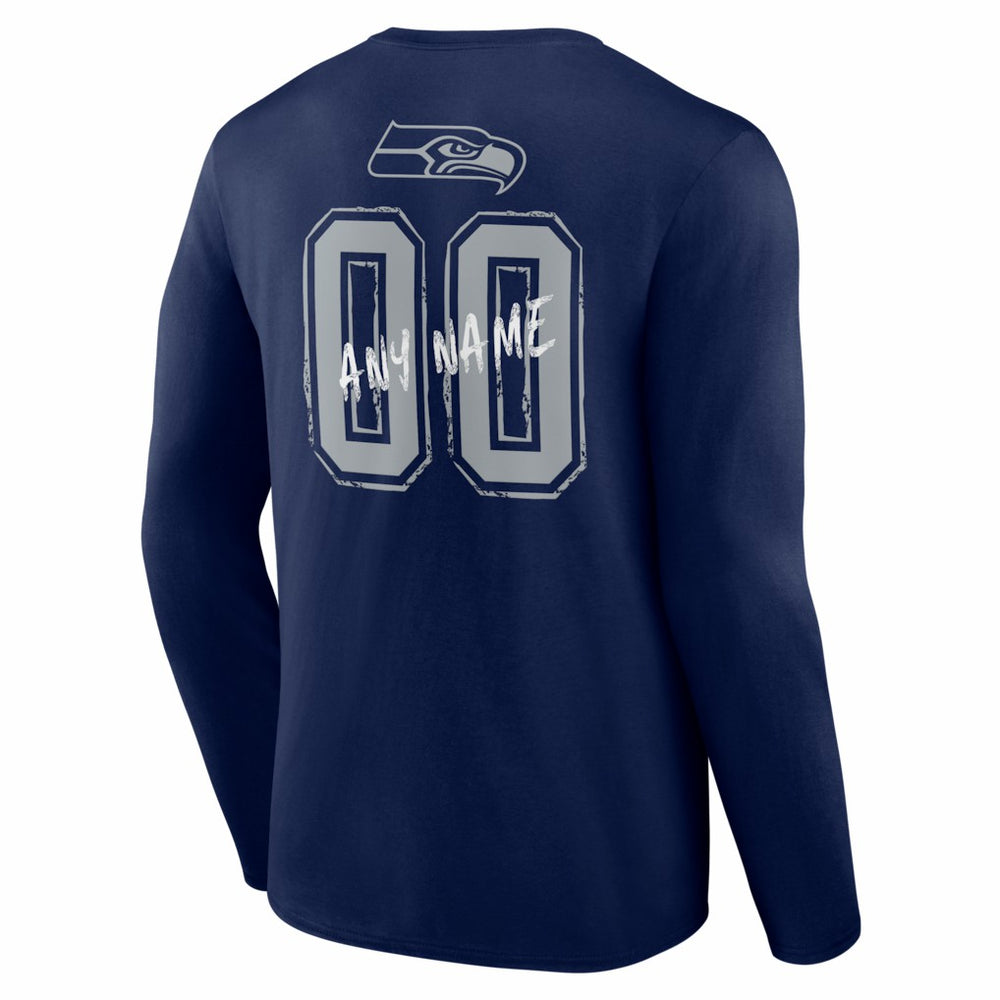 Seattle Seahawks Hustle Personalized Name & Number Long Sleeve T-Shirt - College Navy T-shirts