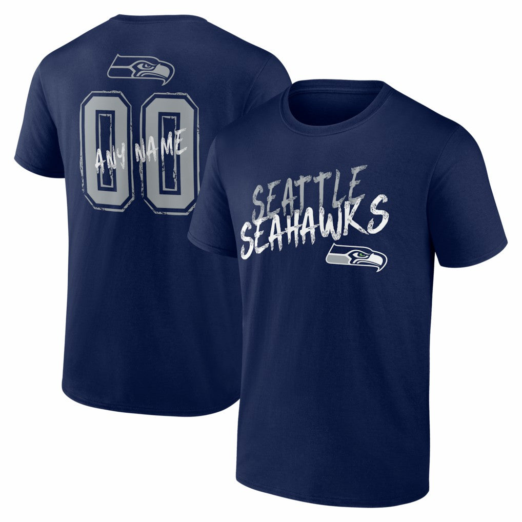Seattle Seahawks Hustle Personalized Name & Number T-Shirt - College Navy T-shirts