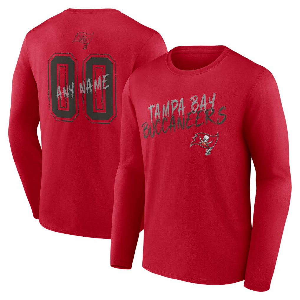 Tampa Bay Buccaneers Hustle Personalized Name & Number Long Sleeve T-Shirt - Red T-shirts