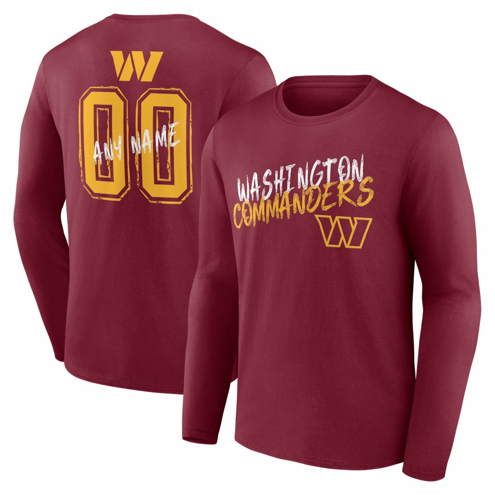 Washington Commanders Hustle Personalized Name & Number Long Sleeve T-Shirt - Burgundy T-shirts