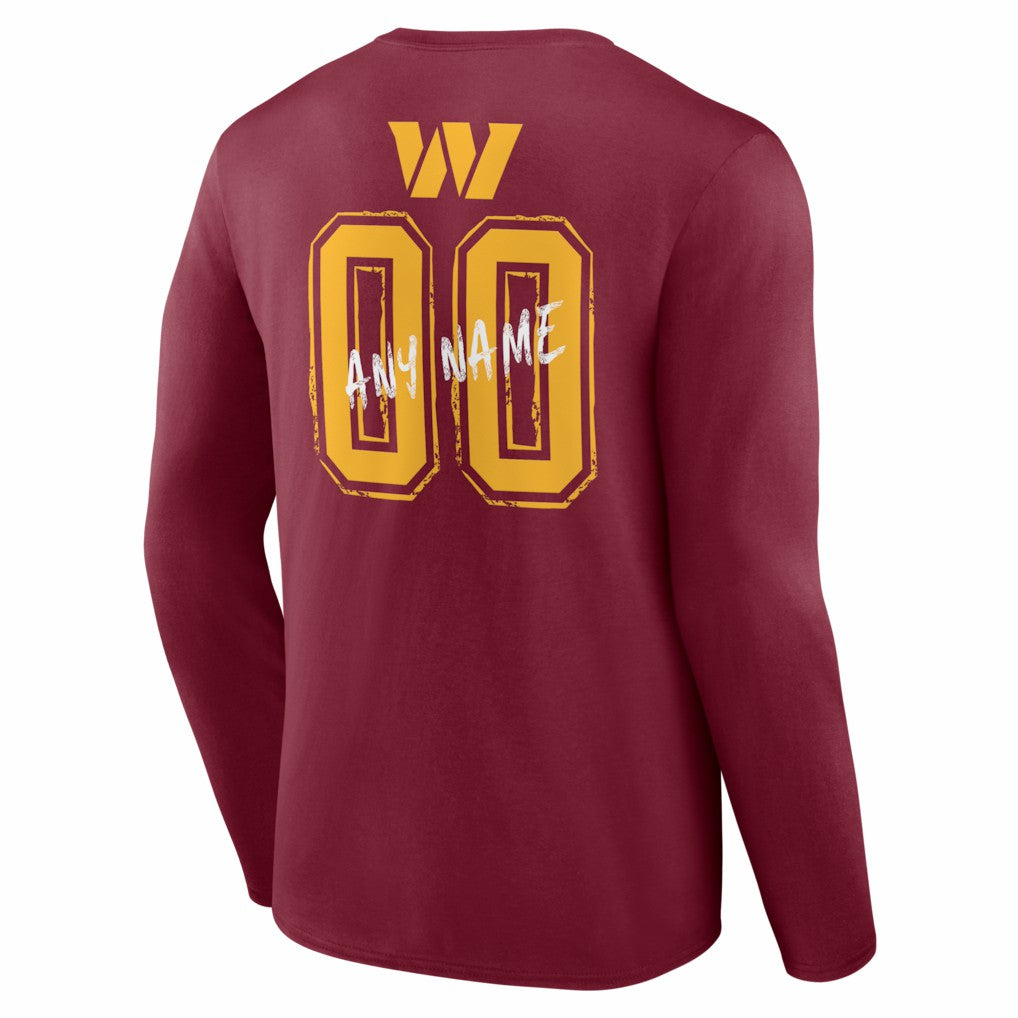 Washington Commanders Hustle Personalized Name & Number Long Sleeve T-Shirt - Burgundy T-shirts