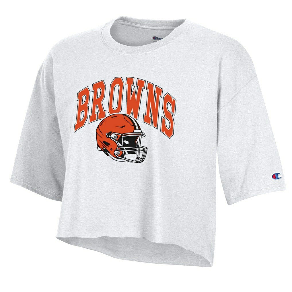 Cleveland Browns Champion Women's Boyfriend Cropped T-Shirt - White T-shirts