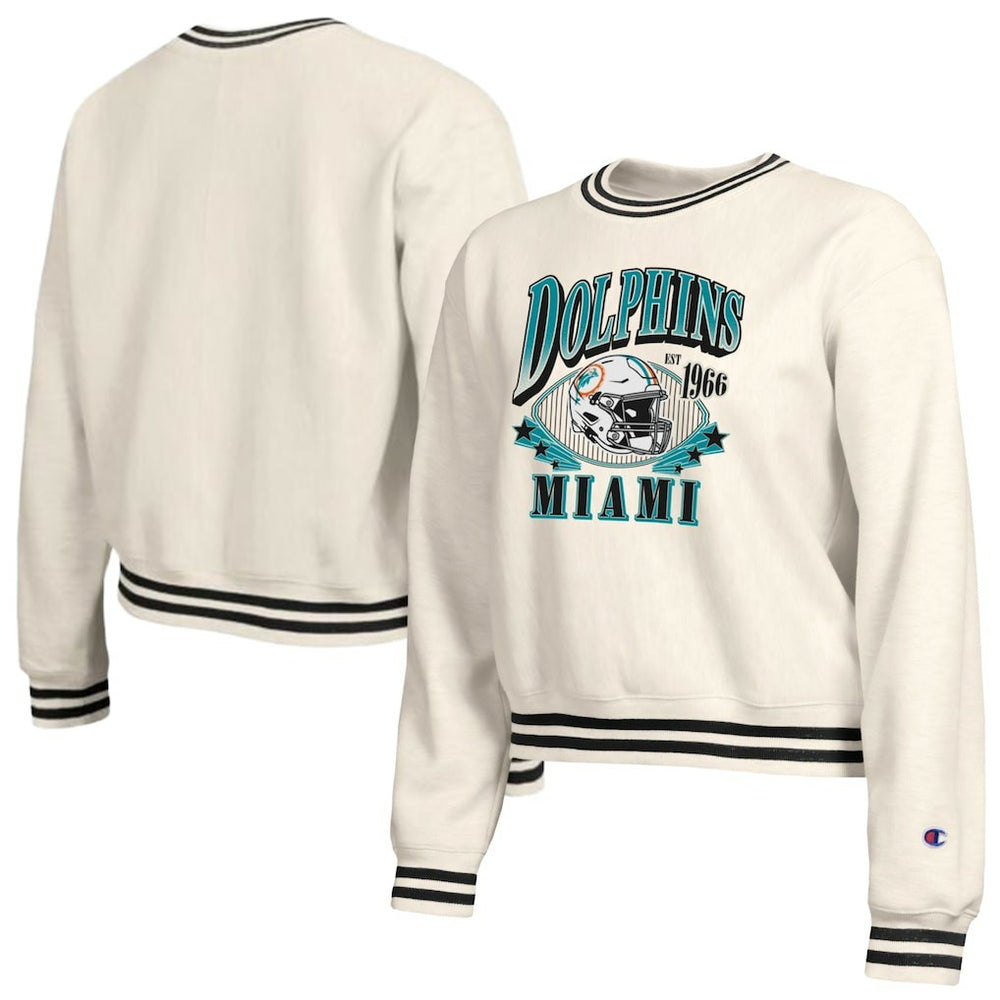 Miami Dolphins Champion Women's Reverse Weave Fleece Sweatshirt - Cream Sweatshirts