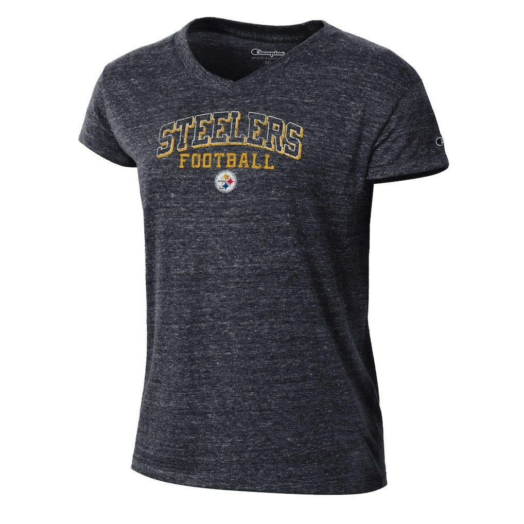 Pittsburgh Steelers Champion Women's Triumph Tri-Blend V-Neck T-Shirt - Black T-shirts
