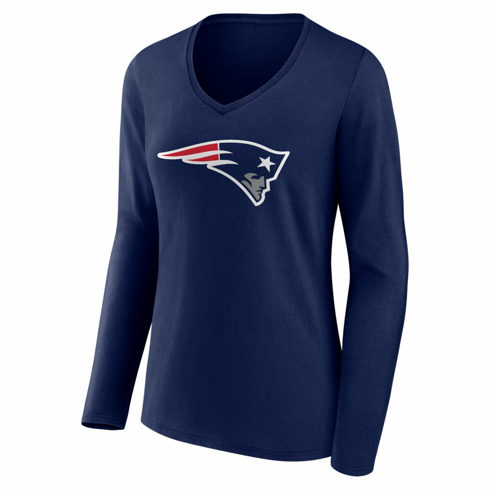 Drake Maye New England Patriots Women's Nickname V-Neck Long Sleeve T-Shirt - Navy T-shirts