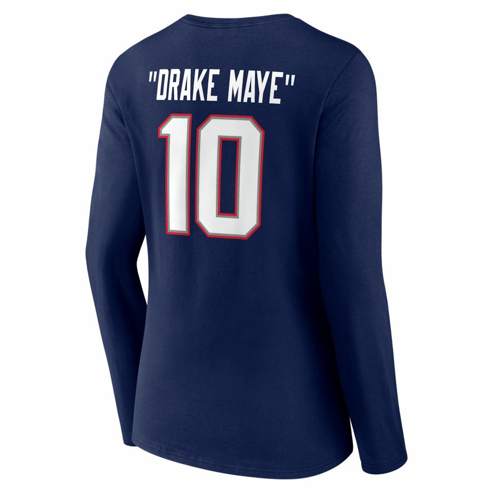 Drake Maye New England Patriots Women's Nickname V-Neck Long Sleeve T-Shirt - Navy T-shirts