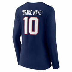 Drake Maye New England Patriots Women's Nickname V-Neck Long Sleeve T-Shirt - Navy T-shirts
