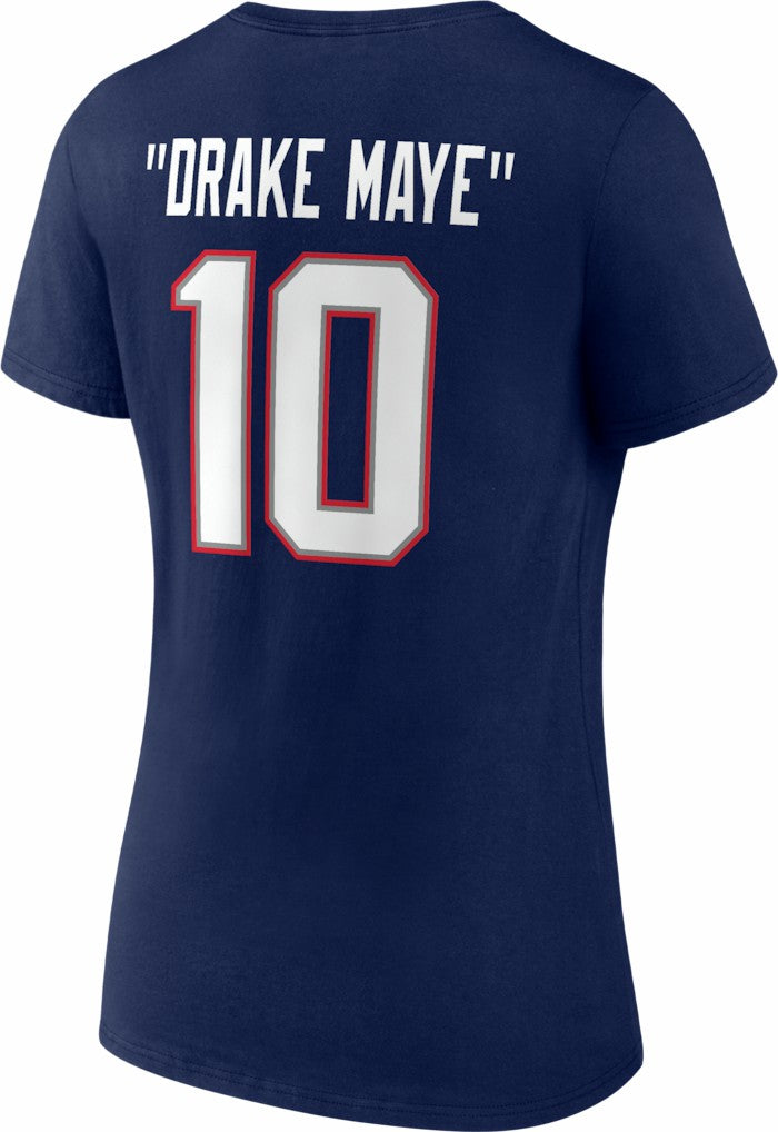Drake Maye New England Patriots Women's Nickname V-Neck T-Shirt - Navy T-shirts