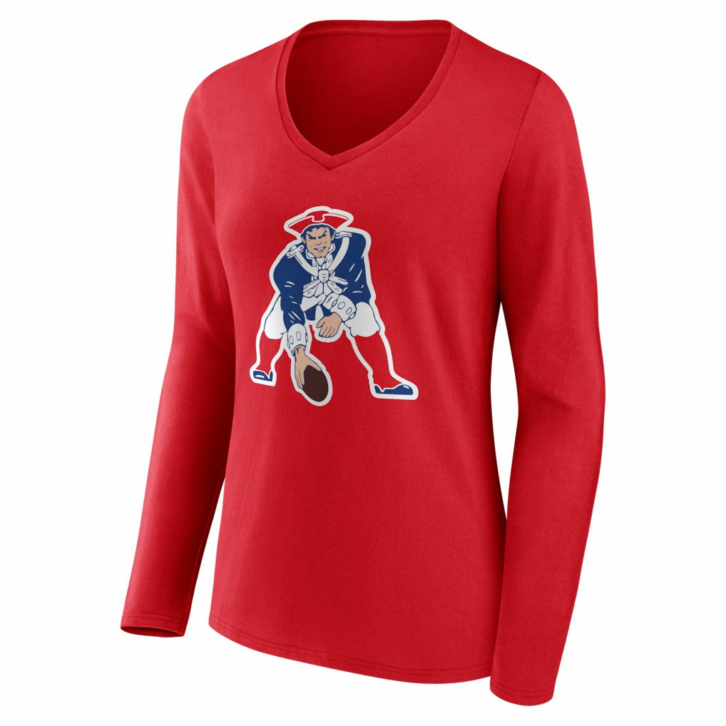 Drake Maye New England Patriots Women's Nickname V-Neck Long Sleeve T-Shirt - Red T-shirts
