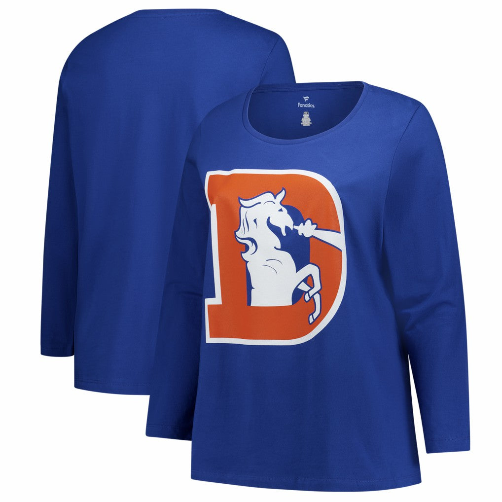 Denver Broncos Women's Plus Size Primary Logo Long Sleeve Scoop Neck T-Shirt - Royal T-shirts