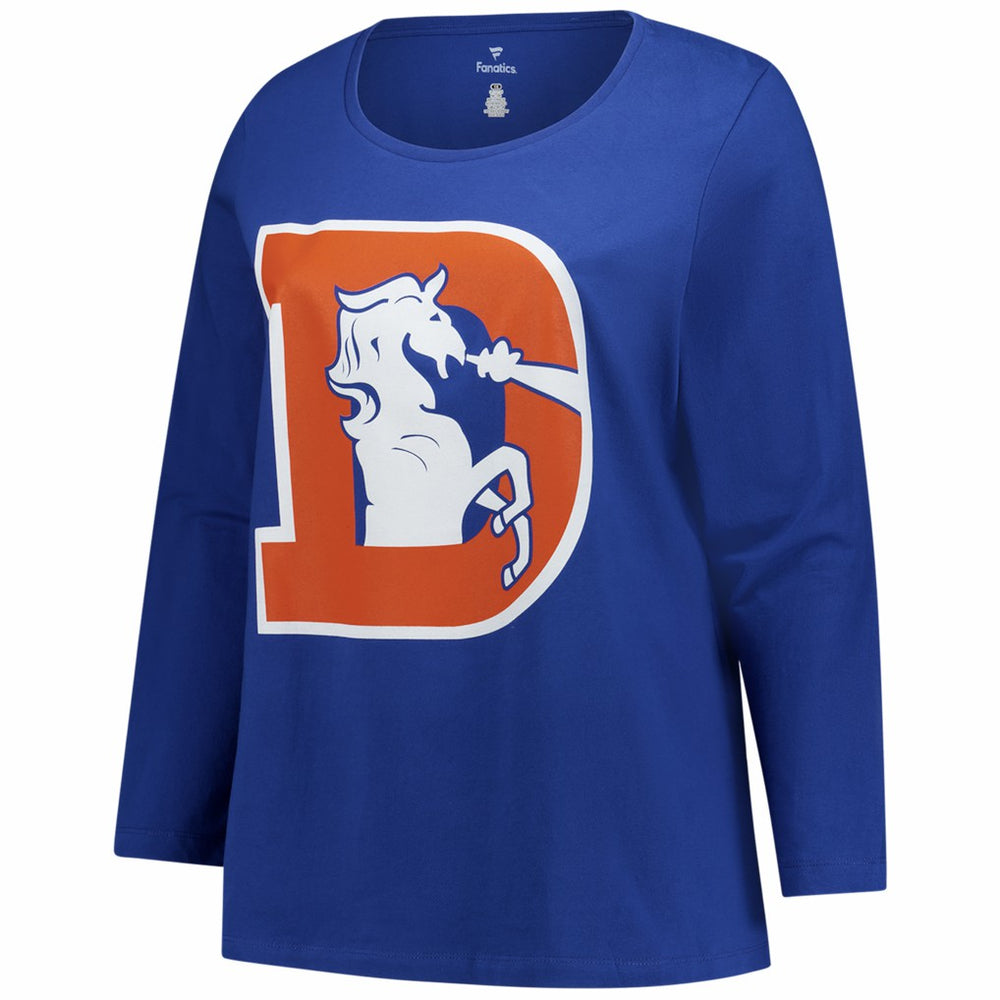 Denver Broncos Women's Plus Size Primary Logo Long Sleeve Scoop Neck T-Shirt - Royal T-shirts