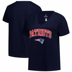 New England Patriots Women's Plus Size Arch Over Logo V-Neck T-Shirt - Navy T-shirts