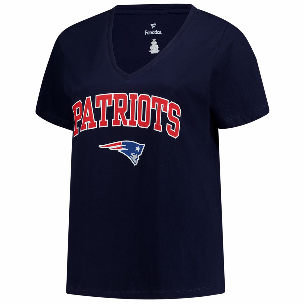 New England Patriots Women's Plus Size Arch Over Logo V-Neck T-Shirt - Navy T-shirts