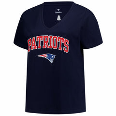 New England Patriots Women's Plus Size Arch Over Logo V-Neck T-Shirt - Navy T-shirts