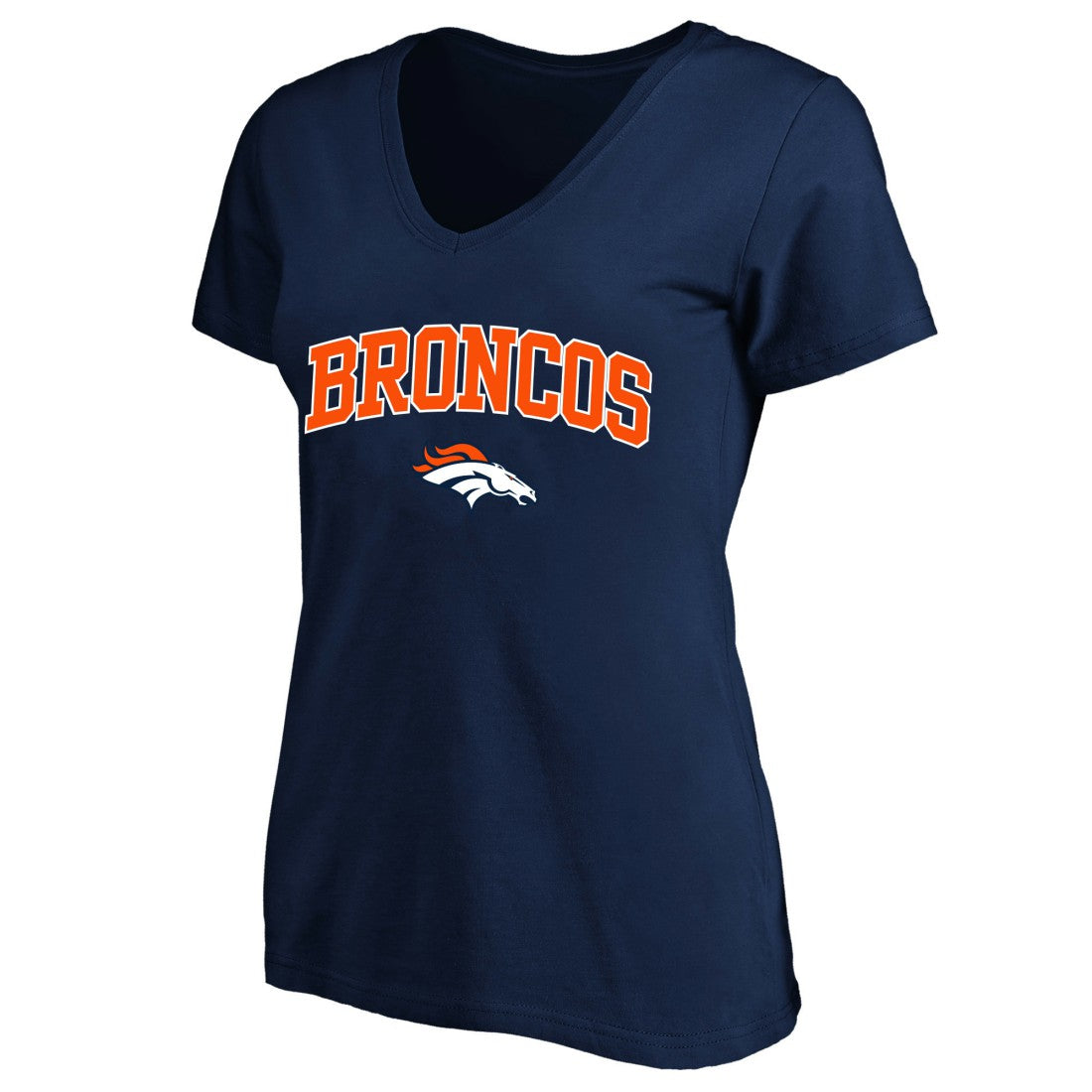 Denver Broncos Women's Plus Size Arch Over Logo V-Neck T-Shirt - Navy T-shirts