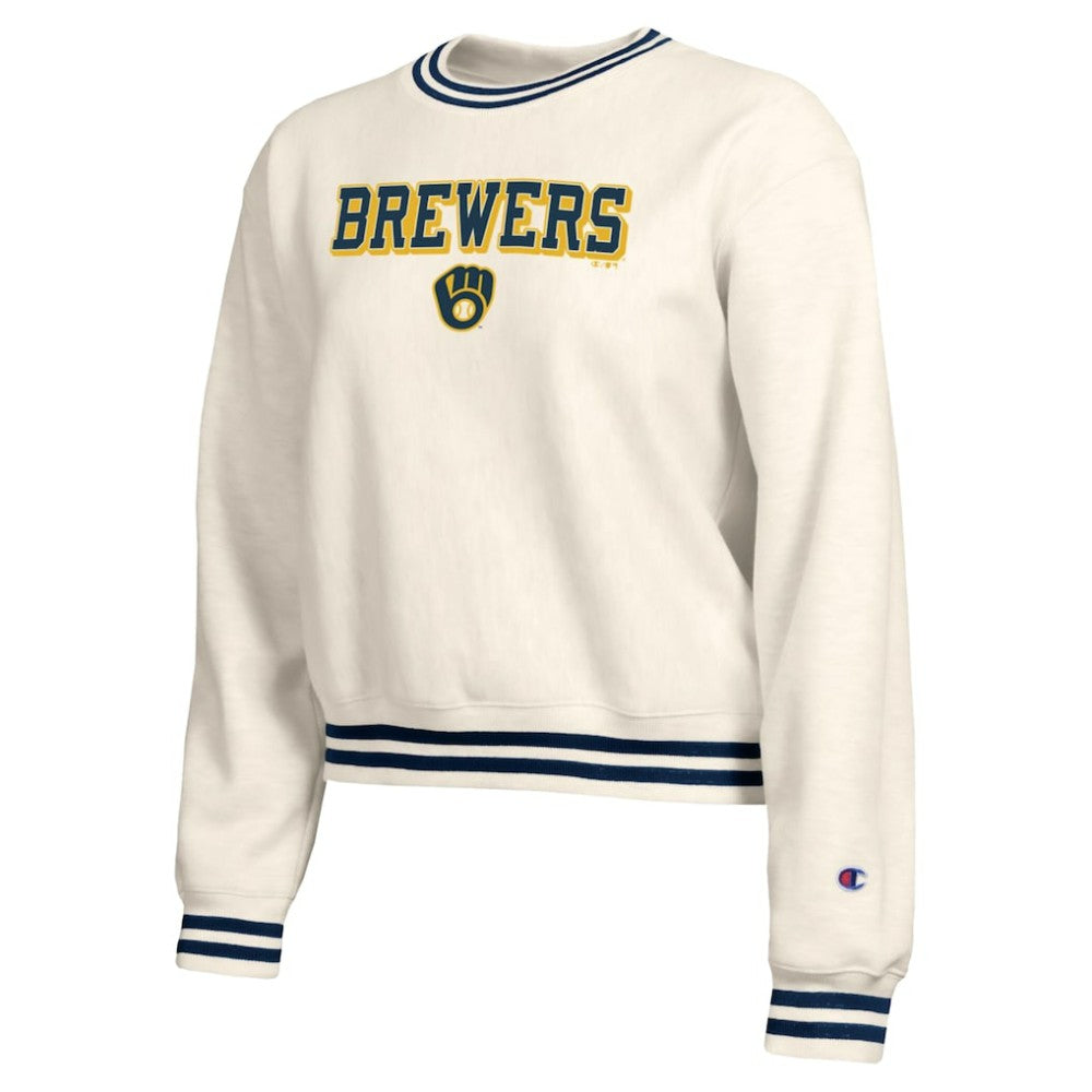Milwaukee Brewers Champion Women's Reverse Weave Sweatshirt - Cream Sweatshirts