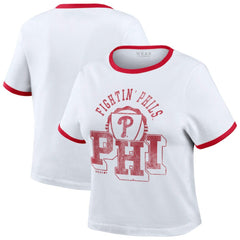 Philadelphia Phillies WEAR by Erin Andrews Women's Ringer Baby T-Shirt - White T-shirts