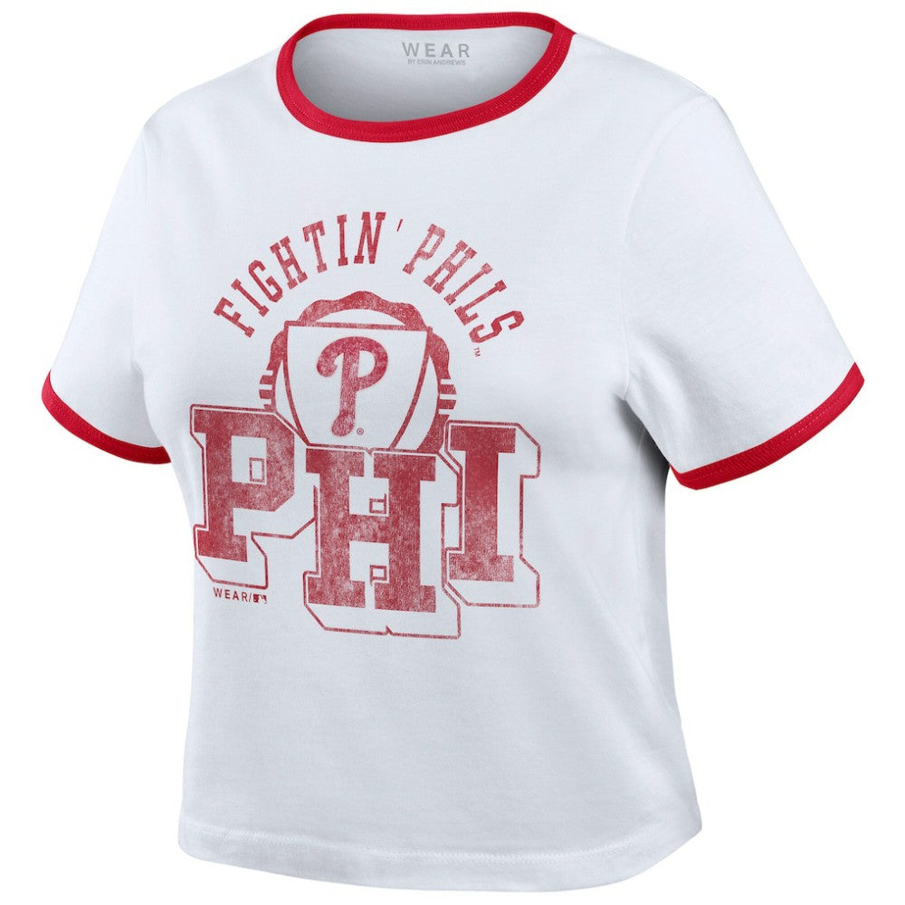 Philadelphia Phillies WEAR by Erin Andrews Women's Ringer Baby T-Shirt - White T-shirts