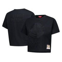 Detroit Pistons Women's Phantom Cropped T-Shirt Black - Mitchell & Ness