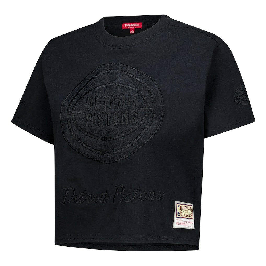 Detroit Pistons Women's Phantom Cropped T-Shirt Black - Mitchell & Ness