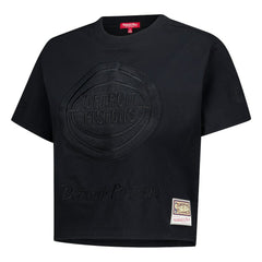 Detroit Pistons Women's Phantom Cropped T-Shirt Black - Mitchell & Ness