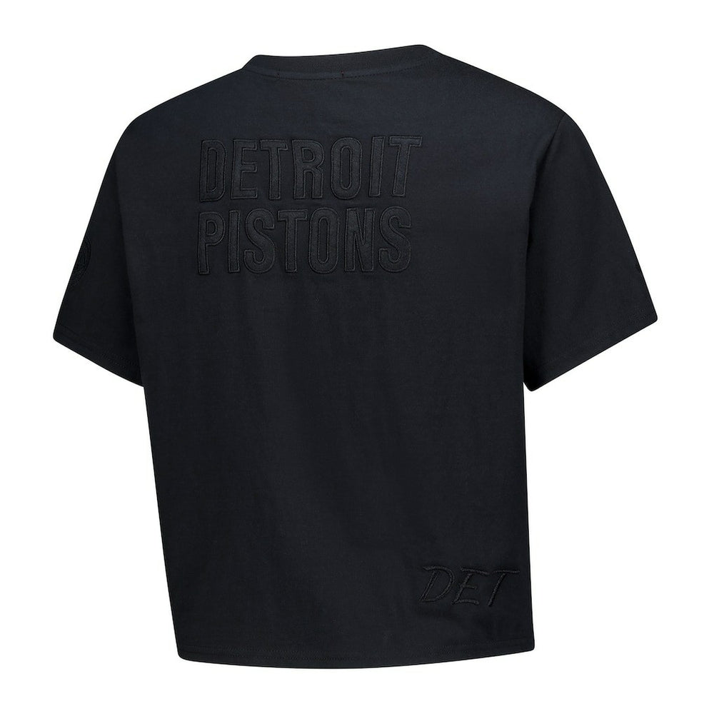 Detroit Pistons Women's Phantom Cropped T-Shirt Black - Mitchell & Ness