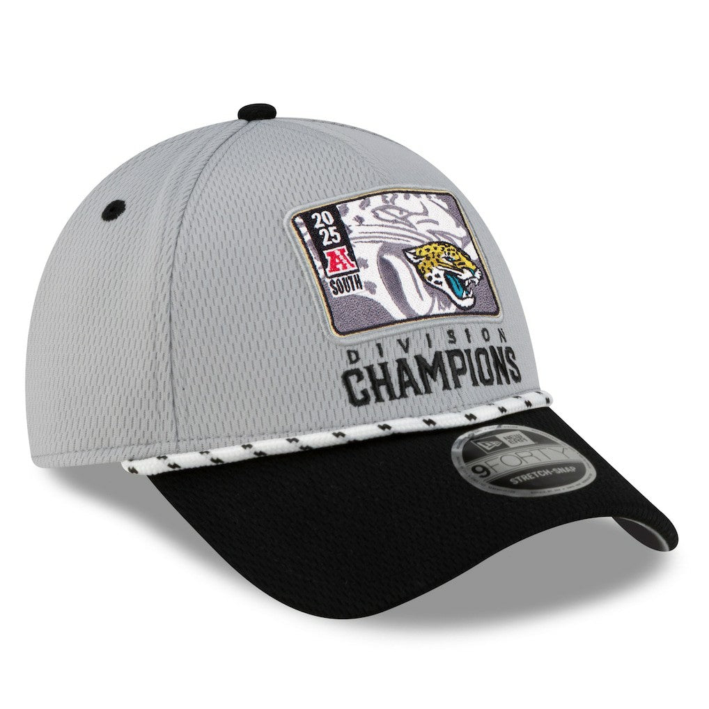 Jacksonville Jaguars New Era 2025 AFC South Division Champions Locker Room Trophy Collection 9FORTY Adjustable Hat - Gray/Black Hats