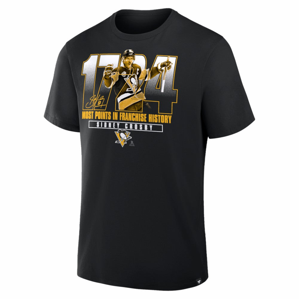 Sidney Crosby Pittsburgh Penguins Most Points in Franchise History T-Shirt - Black | US 203729281