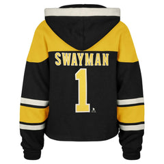 Jeremy Swayman Boston Bruins '47 Women's Superior Lacer Cropped Pullover Hoodie - Black | US 203730591