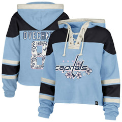 Alexander Ovechkin Washington Capitals '47 Women's Cherry Blossom Superior Lacer Cropped Pullover Hoodie - Light Blue | US 203730592