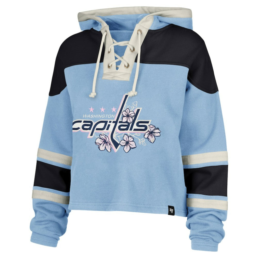 Alexander Ovechkin Washington Capitals '47 Women's Cherry Blossom Superior Lacer Cropped Pullover Hoodie - Light Blue | US 203730592