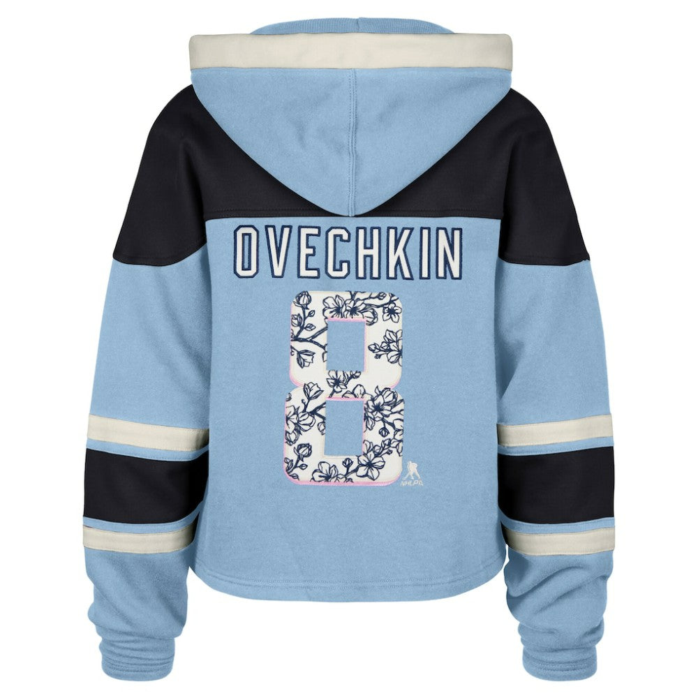Alexander Ovechkin Washington Capitals '47 Women's Cherry Blossom Superior Lacer Cropped Pullover Hoodie - Light Blue | US 203730592